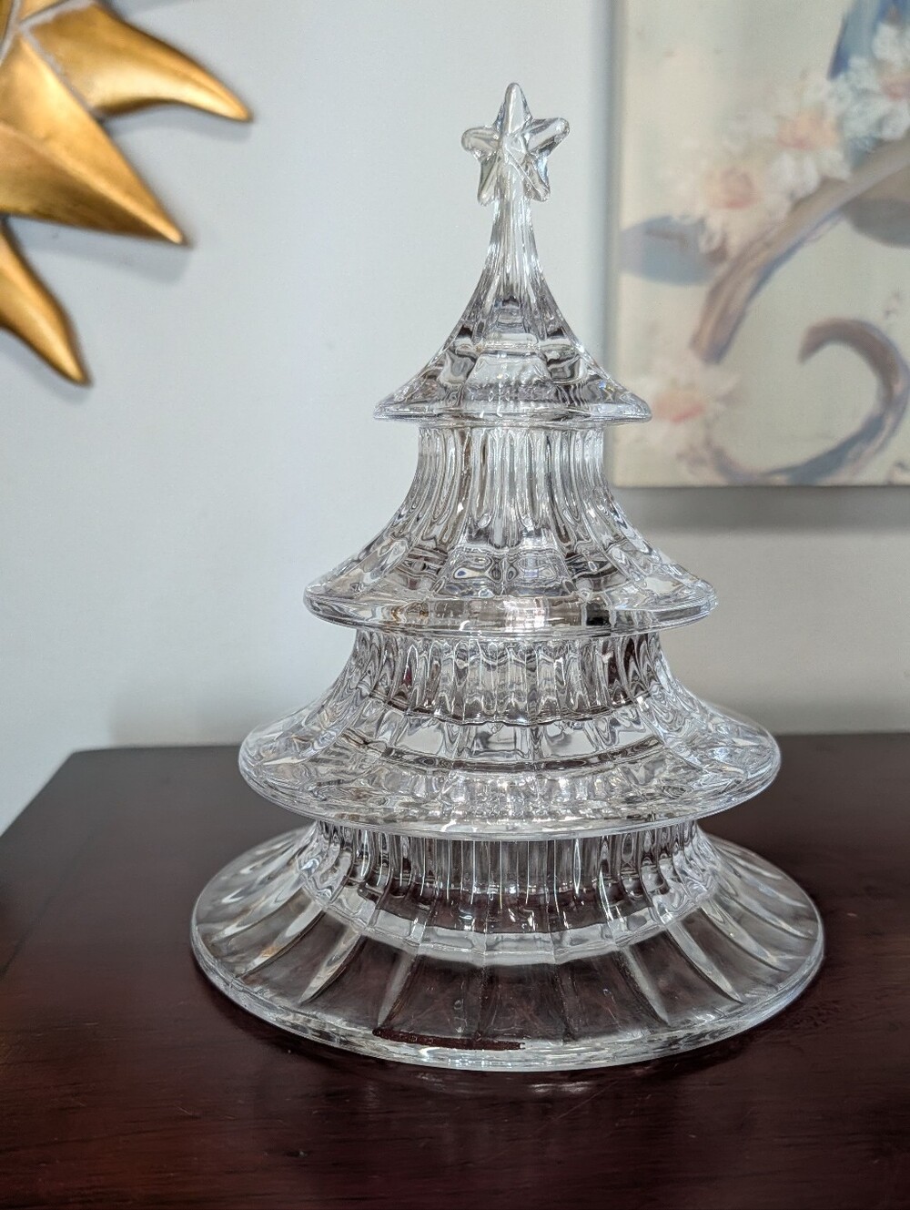 Gorham Crystal Candy Dish Holiday Tradition 3 Tier 9.5" Christmas Tree Star
